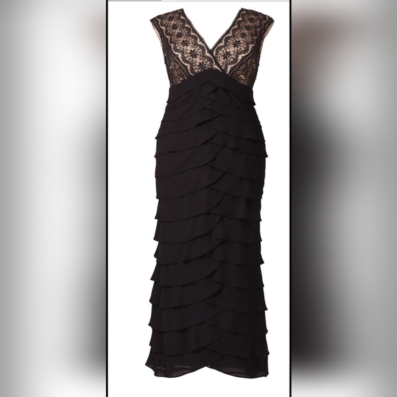 Adrianna Papell Evening Cap-Sleeve Lace Maxi Dress Formal Gown - Picture 2 of 11